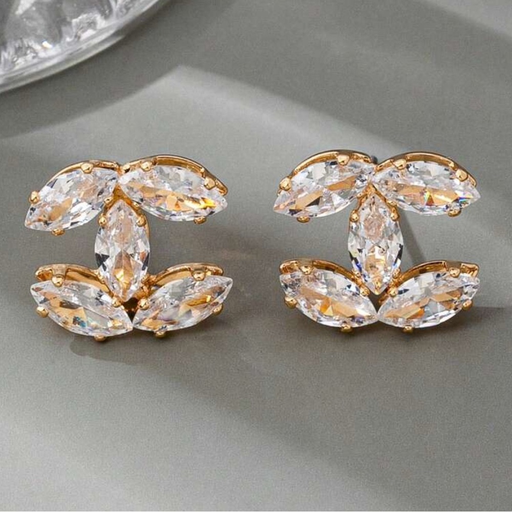 NWOT - Elegant Gold and Silver Crystal Earrings